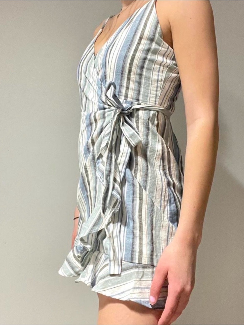 Olive Scent Striped Coastal Cowgirl Blue & White Wrap Mini Dress Small